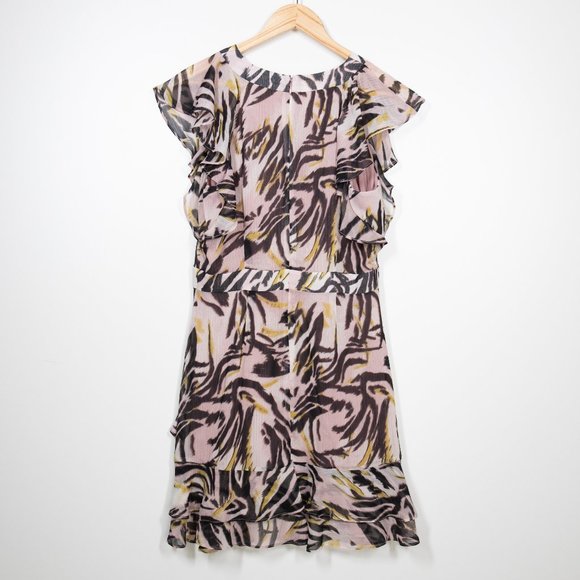 Flutter sleeve animal print chiffon dress pink black yellow size 8 - Picture 5 of 13